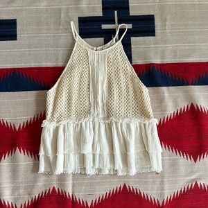 Moon River linen peplum tank in creme